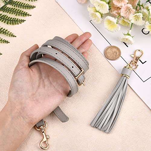 Image of GORGECRAFT Leather Purse Strap Replacement 43-50 Inch Long Full Grain Adjustable Faux Leather Bag Straps with Decorative Fringe for Body Handbags Shoulder Bags, 0.5 Inch Wide (Grey)