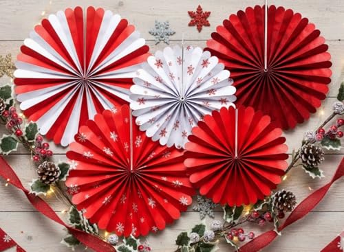 Image of Red Paper Fans Set for Weddings Birthday Decor Bridal Parties Baby showers Anniversary (Pack of 6)