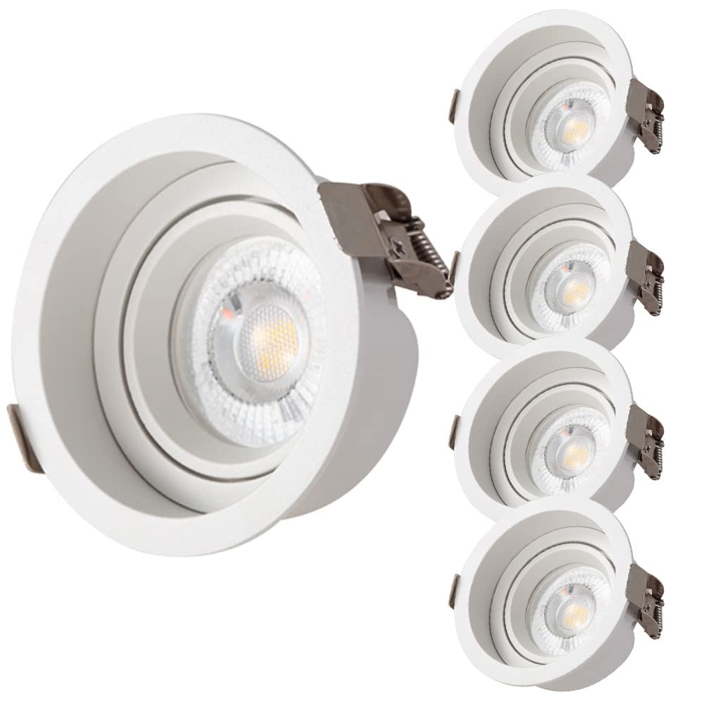 ASerZenith 5 Pack Round Recessed Downlight,5W Led Recessed Fixtures Ceiling Lights, Beam Angle: 24 ° Daylight Retrofit Downlight Eyeball Retrofit Spotlight Simple Retrofit Installation,B-6000K