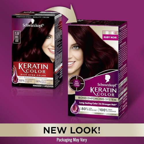 Schwarzkopf Keratin Color Permanent Hair Color, 1.8 Ruby Noir, 1 Application - Professionally Inspired Permanent Hair Dye, for up to 80% Less Breakage vs Untreated Hair and up to 100% Gray Coverage - Image 4