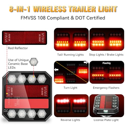 Image of Magnetic Wireless Trailer Lights, Rechargeable LED Tow Lights Kit