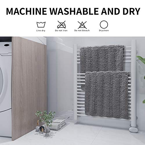 Easy-Going Luxury Chenille Striped Pattern Bath Mat, 18X25 In, Soft Plush Bath Rug, Absorbent Bathroom Rug, Non Slip Perfect Carpet Rugs For Shower, Bedroom, Front Door, Enterway (Gray) #TOP6