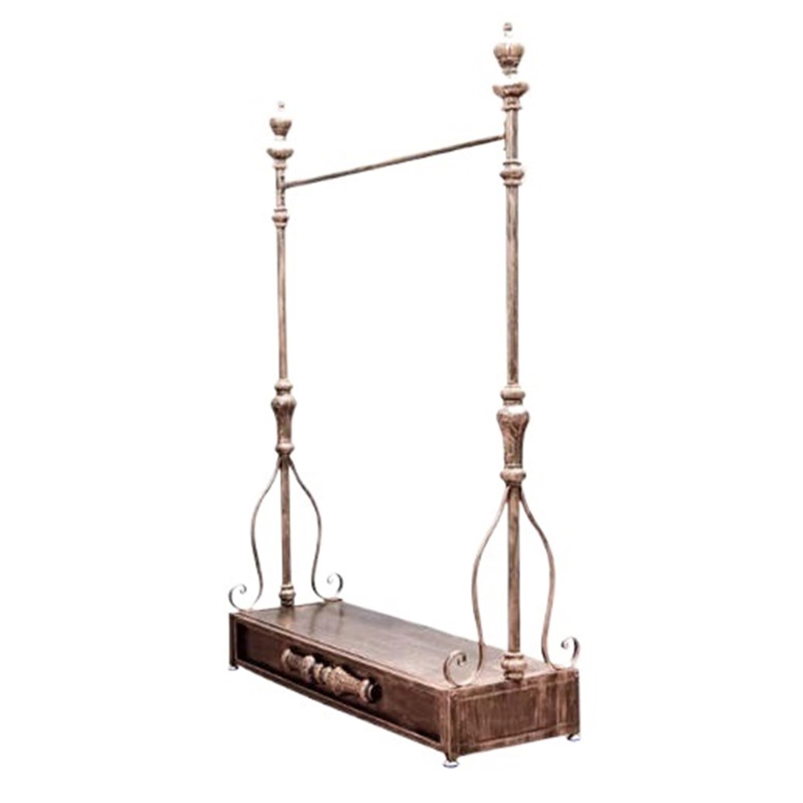 LJHFG63KUYT Clothes Rack Classic European Vertical Clothing Display Rack, Forged Iron Hanger, Bronze Veneer Display Stand(Large)