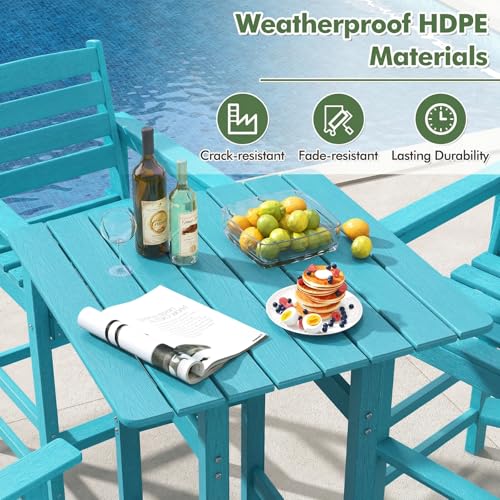 Image of Giantex 42 inch Height Outdoor Tall Bar Table, HDPE Square Pub Table with Wood Grains, Cocktail High Top Tables for Adirondack Chairs, Patio, Bistro, Garden, Poolside, Yard, Balcony, Turquoise