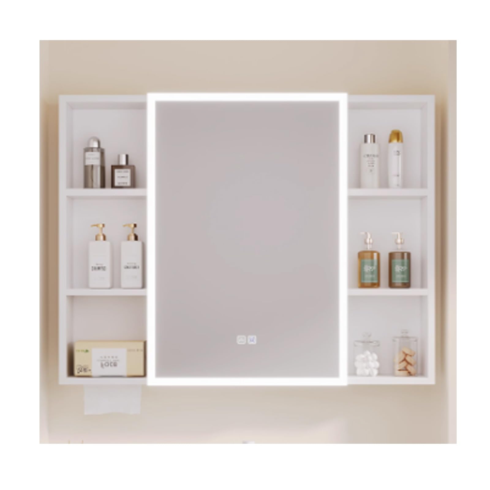BKSXSOP 39.3in White Wall-Mounted Bathroom Cabinet with Mirror & Shelves, Aluminum Frame, Space-Saving Storage Solution, Single Door Design.