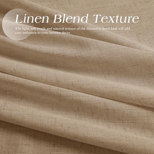Image of Sand Beige Linen Curtains 84 Inches Long for Living Room Grommet Top Design Light Filtering Breathable Sheer Curtain Modern Farmhouse Semi Sheer Privacy Drapes for Bedroom Dining Room 52X84, 2 Panel