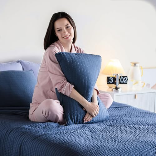 image for KASENTEX Dark Blue Queen Size Quilt Bedding Sets with Pillow-Shams, Li