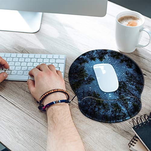 Idonzon Ergonomic Mouse Pad With Wrist Support Gel [30% Larger], Cute Soft Wrist Rest Pad With Non-Slip Rubber Base, Easy Typing & Pain Relief, Forest Starry #TOP1
