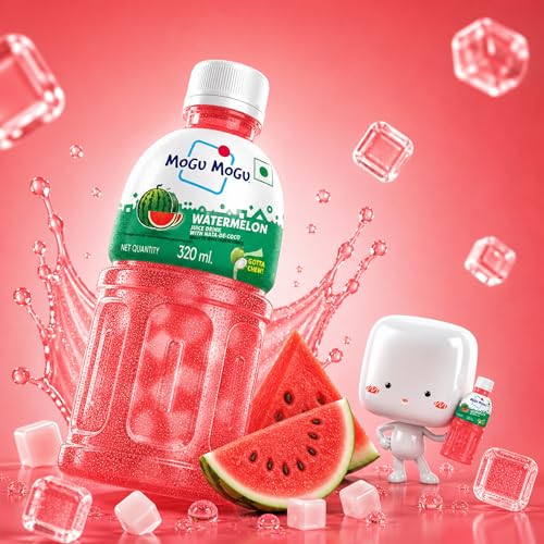 Image of Mogu Mogu Watermelon Juice with Nata de Coco Jelly 320ml | Refreshing Tropical Thai-Made Sip & Chew Beverage