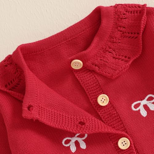Toddler Baby Girl Knit Cardigan Sweater Bow Print Ruffle Long Sleeve Button Down Sweaters Fall Winter Clothes4