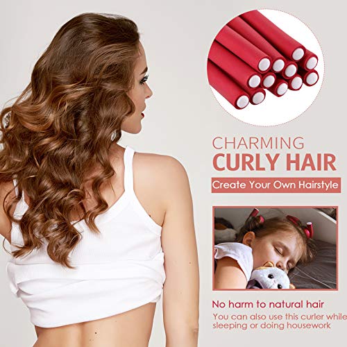 30 Pieces Flexible Curling Rods Twist Foam Hair Rollers Soft Foam No Heat Hair Rods Rollers And Steel Pintail Comb Rat Tail Comb For Women Girls Long And Short Hair (Red,9.45 X 0.3 Inch) #TOP5