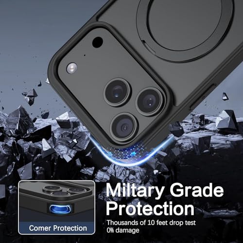 Image of DIZORO Silicone Magnetic Ring Stand Compatible for iPhone 17 Pro Max Case [Military Drop Protection] [Compatible with MagSafe] Shockproof Case Matte Translucent Slim Phone Case - (Black)