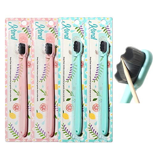 Koral Mink Extra Soft Toothbrush Pack, 4 Pc Set, Softest Bristles for Sensitive Teeth and Gums, 7mm Velvet Bristles for a Whiter, Healthier Smile, Gentle Brushing for Adults or Kids