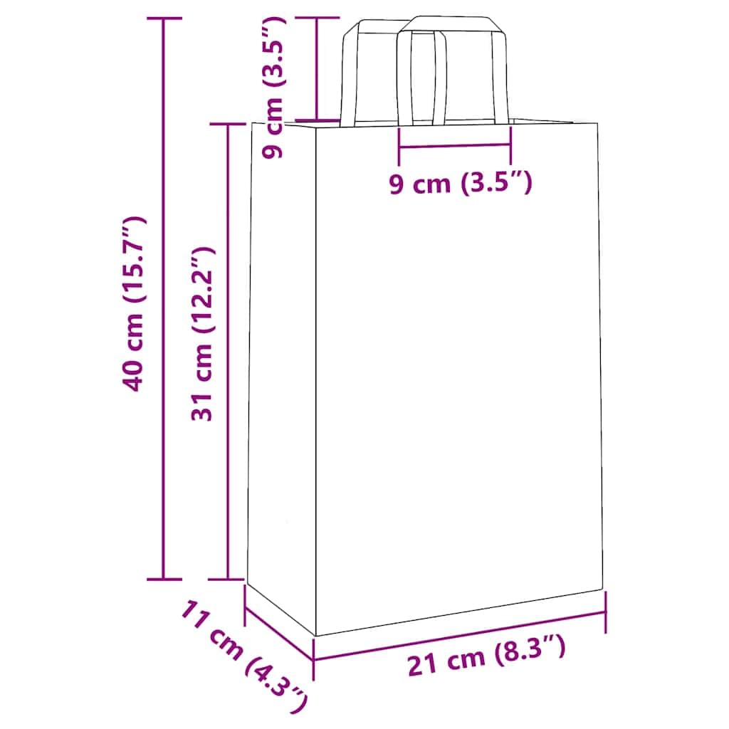 Papierowe torebki z papieru typu kraft, białe, 21 x 11 x 31 cm, z papierowymi uchwytami linowymi, 250 sztuk, torba do przenoszenia, opakowanie na prezent na imprezę, uroczystości, urodziny