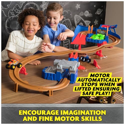 Image of Monster Jam, Supercharge Speedway Playset, Megalodon and El Toro Loco Die-Cast Monster Trucks, Light Up World Finals Track Kids Toys for Boys Ages 3 and Up