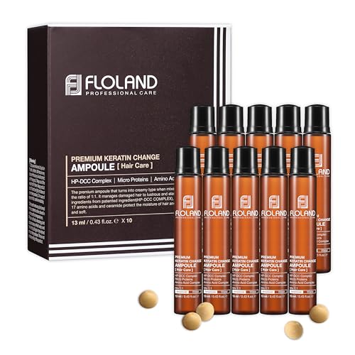Floland - Korea Premium Keratin Change Hair Ampoule | Deep Conditioning For Ultra Damaged Hair | Nourishes split ends | Glowing & Smoother Hair - 13ml x 10 pcs (Pack Of 1)