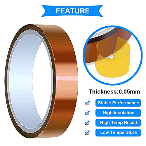 Image of DAOKI 4 Rolls High Temp Tape Polyimide Heat Resistant Tape 4 Size 1 /8 inch, 1 /4 inch, 1 /2 inch, 1 inch x 33m(108ft) Thermal Tape High Temperature Tape for Masking, Soldering, Heat Transfer