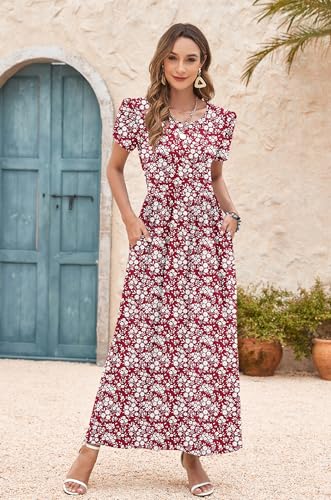 Image of AUSELILY Women's Summer Maxi Dresses Petal Sleeves Casual Empire Waist Long Dress with Pockets 2025 New