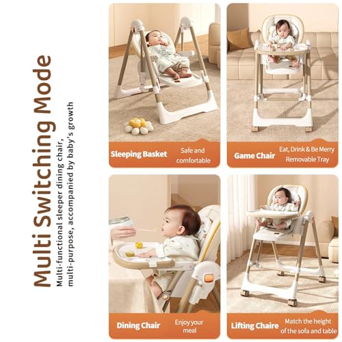 Image of StarAndDaisy Galaxy 2 in1 Rocking Baby High Chair for Boys and Girls Dining Chair 4 Level Reclining Position, Adjustable Height, Locking Wheels, 5 Point Safety Belt (Grey)