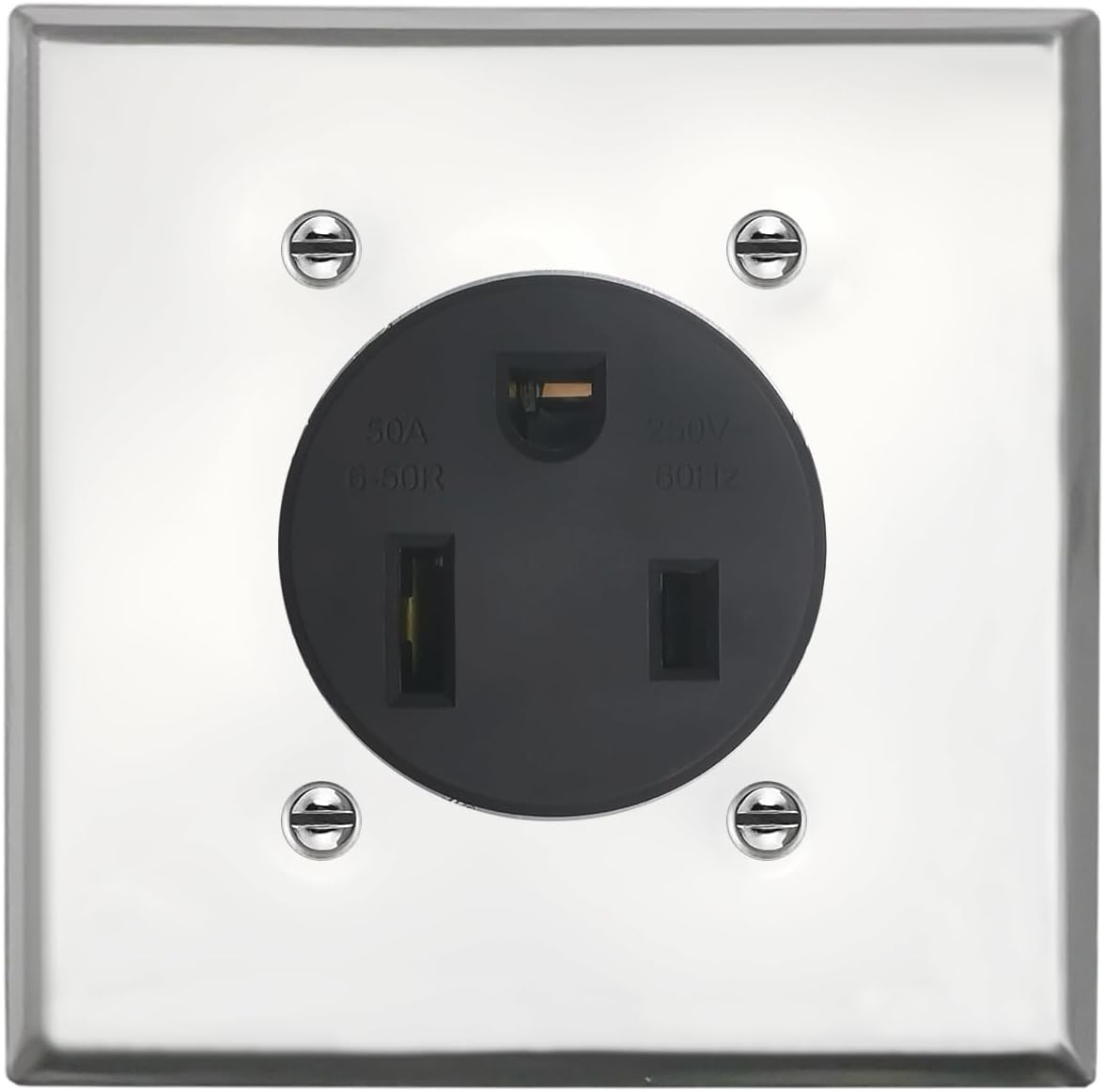 Nema 6-50 Receptacle with Square Wall Plate, 50 Amp 250 Volt Outlet, Flush Mounting Receptacle for Plasma Cutter and Welder Outlet, 2-Pole 3-Wire, Nema 6-50r Receptacle with Plate