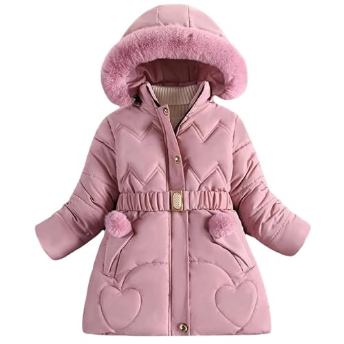 Runstarshow Girls' Winter Jacket - Padded Hooded Parka With Detachable Hood, Faux Fur Collar, Belt, Pockets - Fleece Lined Warm School Coat for Ages 3-12 Years