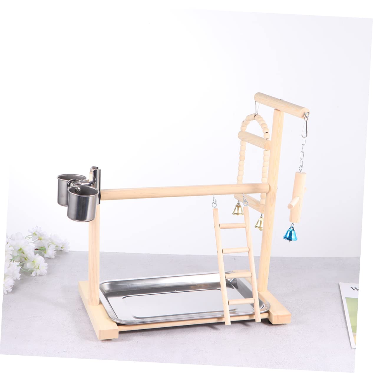 1pieza Columpio para Pájaros De Madera Juguete Colgante Divertido para Periquitos y Loros Estación De Creativa para Aves Pequeñas para Entretenimiento y Ejercicio Beige