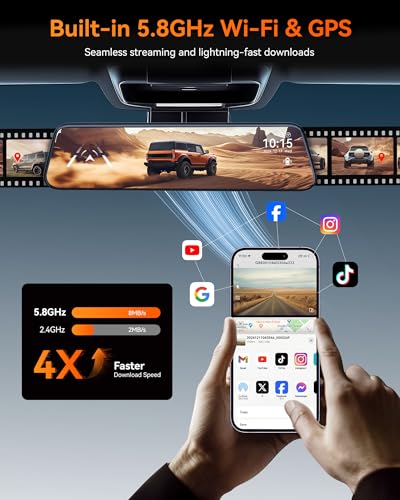 Image of WOLFBOX G840H 12'' Mirror Dash Cam with ADAS and BSD, 2.5K Rear View Mirror Camera Front and Rear, 5.8GHz WiFi, Voice Control, Parking Monitor, Included GPS, Loop Recording (SD Card Not Included)