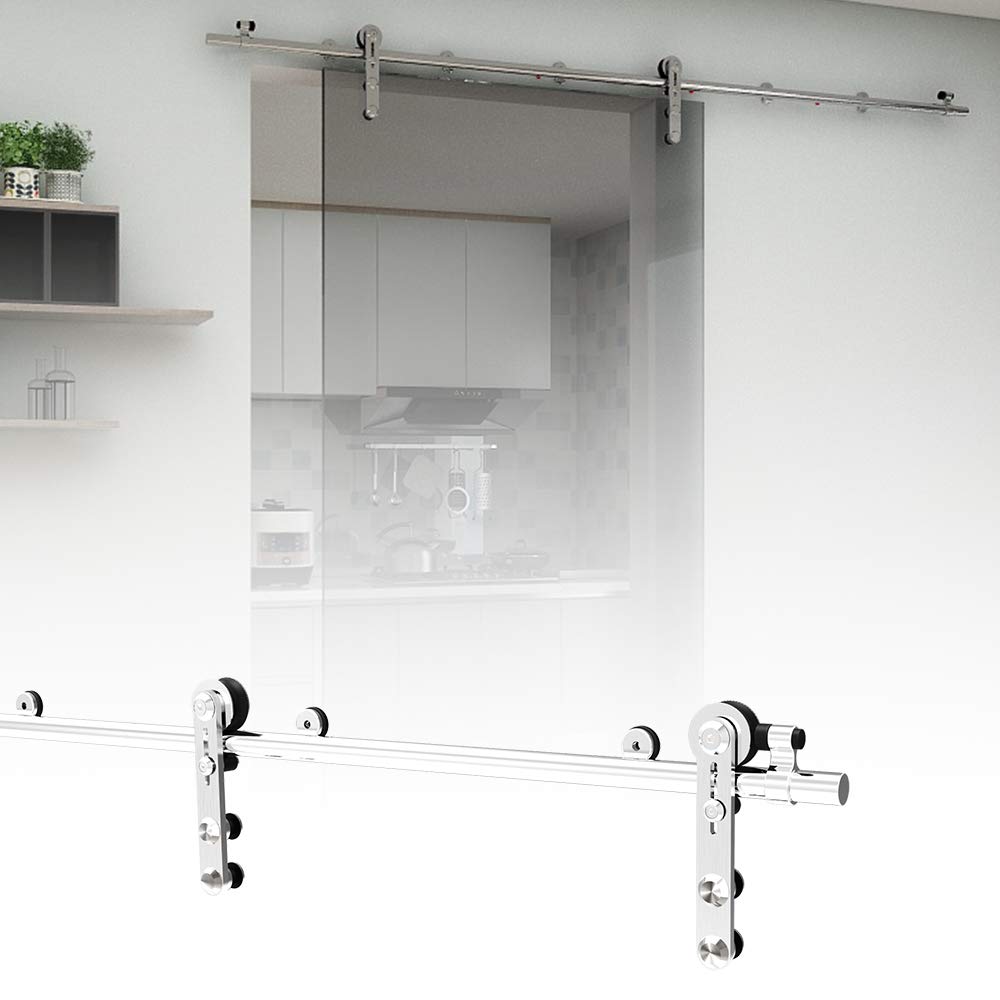 Kit Binario Scorrevole Per Porta In Vetro In Alluminio – 3 Tracce Da 90 Cm Con Accessori, Colore Argento, Per Armadi E Librerie