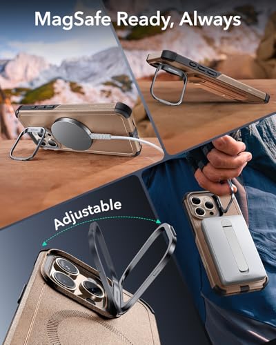 Image of ESR for iPhone 16 Pro Phone Case with Stand, 23ft Military-Grade Drop Protection with Camera Control, Shock-Absorbing Rugged Cover, Compatible with MagSafe Accessories, Cyber Series, Gold