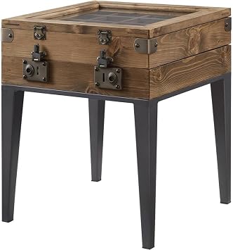 Acme Kolin Wooden Accent Table with Rectangular Top in Rustic Oak and Matte Gray