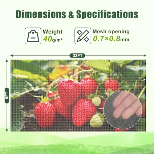 Image of FEED GARDEN Garden Netting 8x33FT Ultra-Fine Mesh PE Cover for Vegetables Fruits Garden Row Cover Raised Bed Durable Protection from Birds Animals