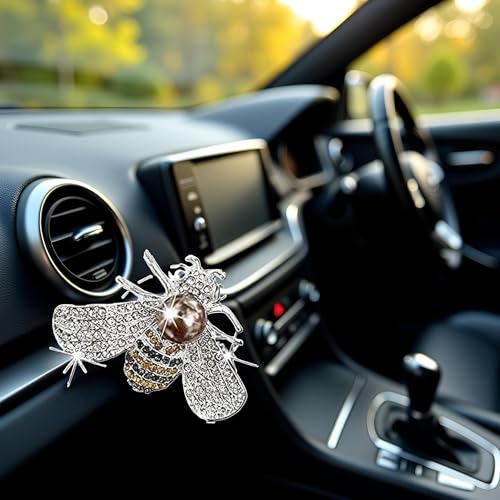 Image of Silver Shiny Bee Vent Clips, Crystal Bee Car Air Freshener Vent Clip Car Bling Interior Decoration Rhinestone Cars Bling Accessories Aroma Diffusers