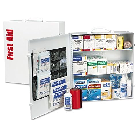 First Aid Only 90575 3-Shelf ANSI B+ and OSHA-Compliant First Aid Kit, 100-150-Person Emergency First Aid Kit for Business and Worksite, First Aid Metal Cabinet with Medications, 675 Pieces Cover