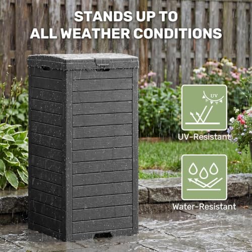WTFGO Outdoor Trash Can with Lid, Waterproof Plastic Outdoor Garbage Can with Drip Tray,Large Trash Can Outside for Patio, Garage, Pool, Garden, Backyard & Deck, Black (32 Gallon) - image 2