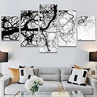 SIGNWIN 5 Panel Canvas Wall Art Modern Art Decorative Elements Expressive Leaves Multicolor Patterns Photography for Home Decorations Ready to Hang - 60
