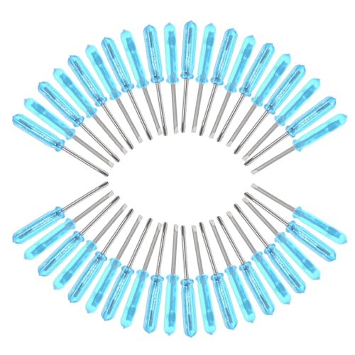Zerodeko Juego de Destornilladores Mini Portátil 40 Piezas, Destornillador Pequeño de Punta Plana y Cruz 2mm, Mango Plástico Transparente Azul, Kit de Herramientas Manuales para Reparación