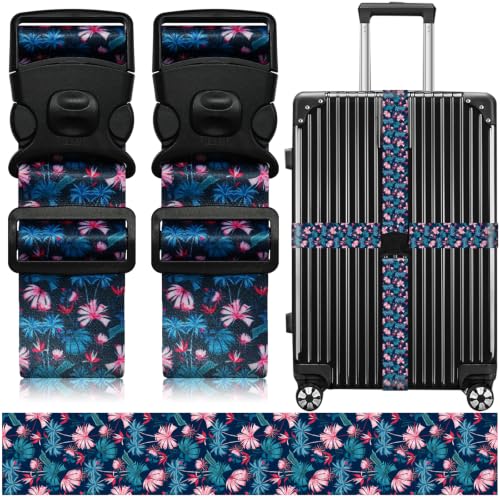 Image of Luggage Straps for Suitcases, Travel Adjustable Belt with Quick Release Buckle, Heavy Duty Nylon Bag Packing Strap, Unique Bright Identifiers Business Travel Accessories (2 Pack) - Pink Flowers