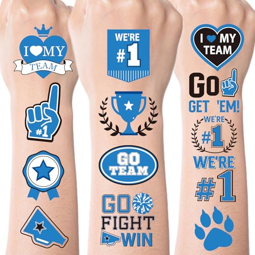 Blue Team Spirit Temporary Tattoos – Glitter Face & Body Art
