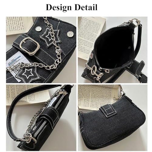 Y2K Purse Shoulder Bag for Women, Top Handle Handbag Small Goth Punk Hobo Clutch Purses Trendy Underarm Bag4