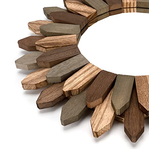 Image of Honiway Boho Wall Decor 12 inch Decorative Mirror with Rustic Wood Sunburst Frame, Perfect for Bedroom, Living Room, Bathroom, Kitchen