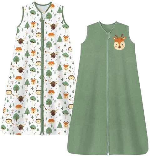 Chilsuessy Gigoteuse Bébé Pyjama d'été sans Manches 100% Coton Tog 0.5 (0.5 Tog/Vert + Forêt, 130cm/Taille Bébé 120-140cm)