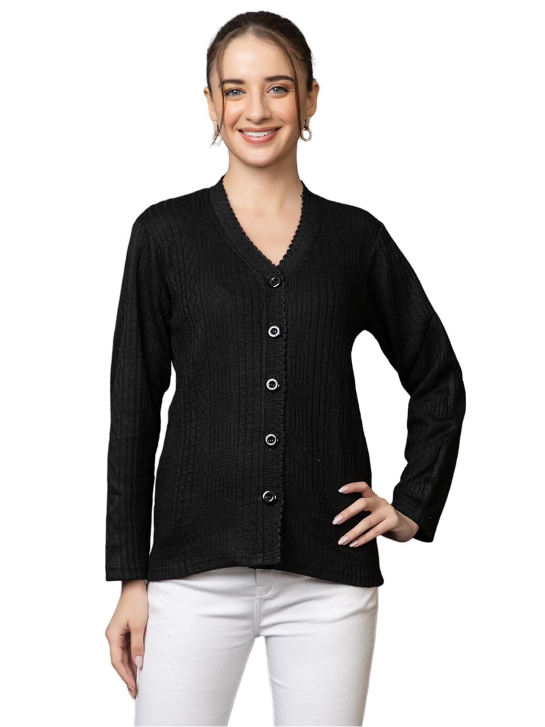 Women's Woolen Button-Down Winter Cardigan | Full Sleeve V-Neck Front Open Sweater | Casual Winter Wear for Girls & Ladies-picture-41