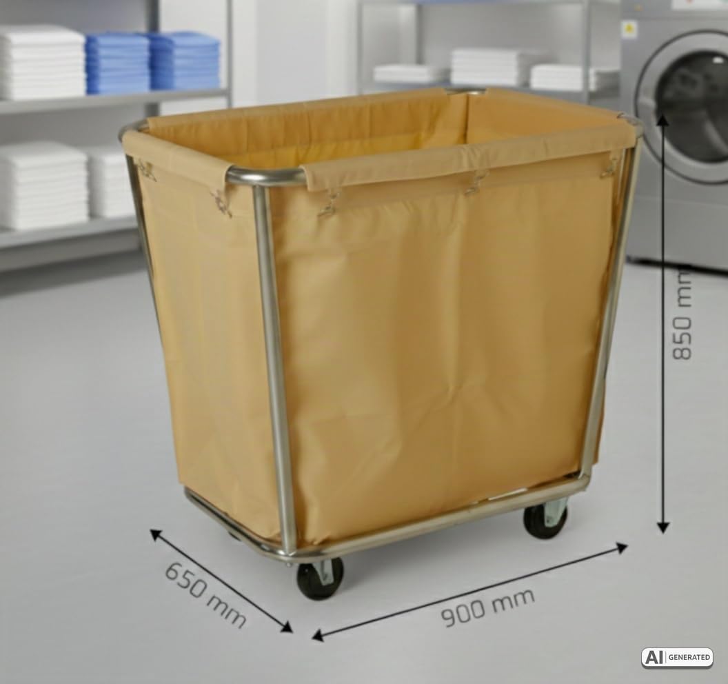 SARO AF 264 Carrito para la colada, 900 x 650 x 850 mm, marco de acero inoxidable, bolsa de algodón extraíble, para aprox. 25 kg de ropa