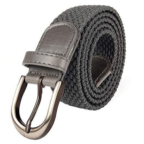 Mile High Life | Braided Stretch Elastic Belt | Pin Oval Satin Nickel Buckle | PU Leather Loop End Tip