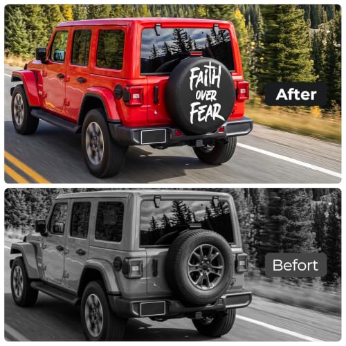 Image of 16 Inch Spare Tire Cover, Waterproof PU Leather, Faith Over Fear