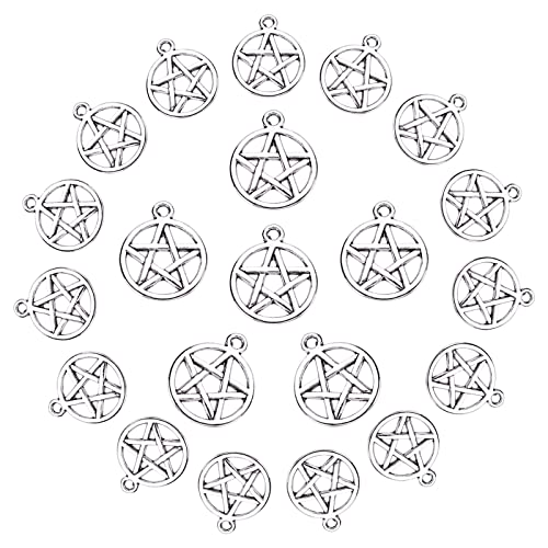 SUNNYCLUE 100Pcs Pentacle Star Charms Alloy Pendants Pentacle Star Charms Pendant Lucky Tibetan Five Point Charm Jewelry Making Accessory for DIY Earring Necklace Bracelet Making Christmas