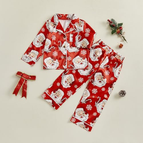 ZAXARRA Kids Boy Girl Christmas Pajamas Set Santa Print Shirts Tops Long Pants 2 Pieces Lounge Suit Sleepwear2