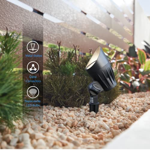 Goodsmann Low Voltage Landscape Spotlights 5W Led 400 Lumen Outdoor Floodlights 2700K Warm White Replaceable Mr16 Led Outside Hardwired Lighting With Metal Stake Cable Connector Replaceable #TOP2
