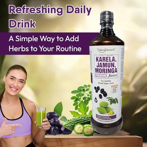 Image of Hakim Suleman's Cold Pressed Karela Jamun Moringa Juice - Natural Herbal Drink, Supports Blood Sugar & Immunity, No Added Sugar, Preservatives or Artificial Flavours - 900 ml (Pack of 2)