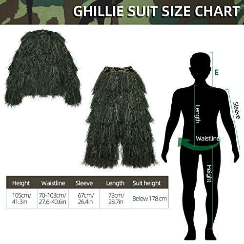 Foto von PELLOR 3D Ghillie Tarnanzug Faschingskostüme Männer, 6 Stück Set Tactics Jagdbekleidung Scharfschützenanzug, Selbsthaftend Wiederverwendbare Dschungel Woodland Camouflage Anzug Kleidung Für Jagd
